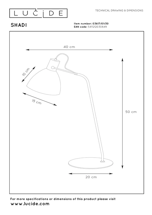 Lucide SHADI - Lampe de bureau - Ø 20 cm - 1xE14 - Noir - technique